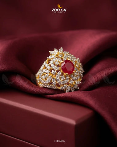 Imperial Floral Cluster Ring Golden Silver & Red Finger Ring - Zeesy Jewellery Pakistan | Premium Artificial & Imitation Jewellery