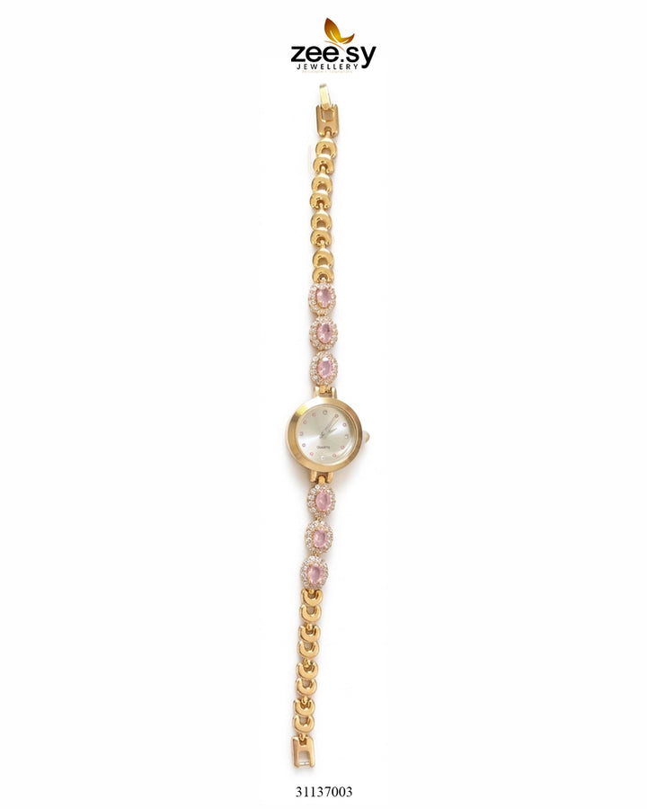 Imperial Luxe Loop Bracelet Watch Golden Mint Pink ACCESSORIES - Zeesy Jewellery Pakistan | Premium Artificial & Imitation Jewellery