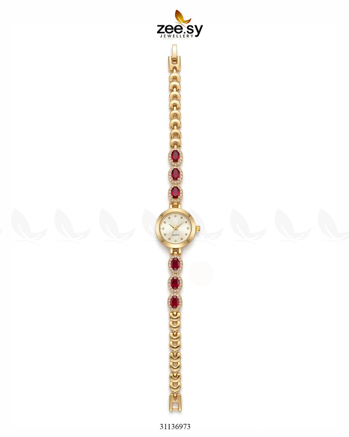 Imperial Luxe Loop Bracelet Watch Golden Red ACCESSORIES - Zeesy Jewellery Pakistan | Premium Artificial & Imitation Jewellery