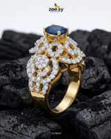 Imperial Orchid Statement Ring Golden Blue Finger Ring - Zeesy Jewellery Pakistan | Premium Artificial & Imitation Jewellery