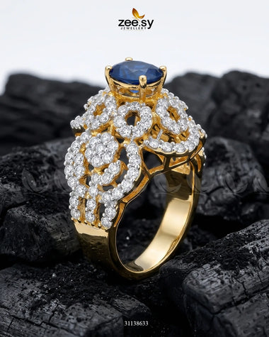 Imperial Orchid Statement Ring Golden Blue Finger Ring - Zeesy Jewellery Pakistan | Premium Artificial & Imitation Jewellery
