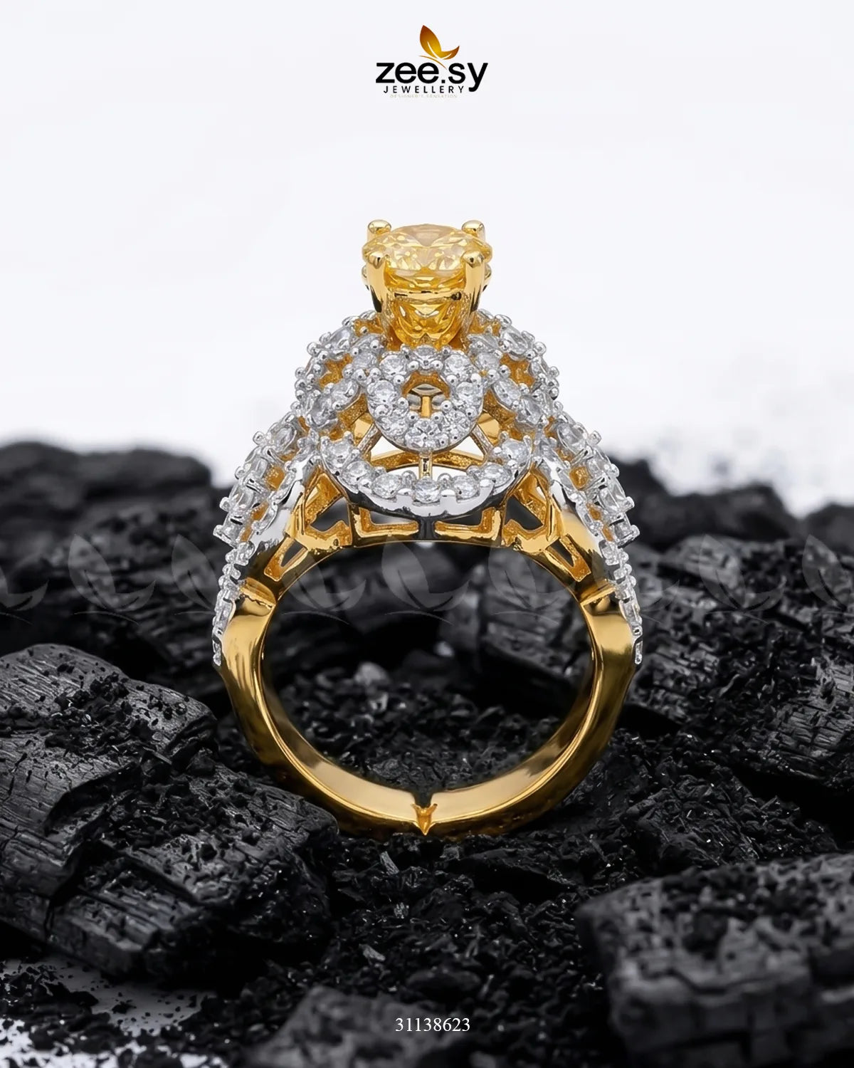 Imperial Orchid Statement Ring Golden Champagne Finger Ring - Zeesy Jewellery Pakistan | Premium Artificial & Imitation Jewellery
