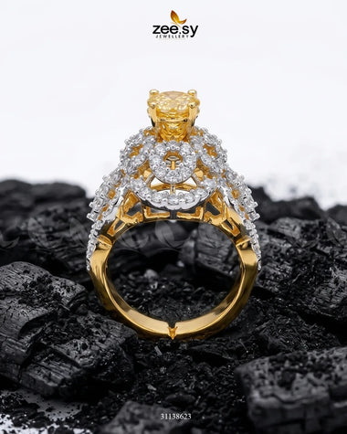 Imperial Orchid Statement Ring Golden Champagne Finger Ring - Zeesy Jewellery Pakistan | Premium Artificial & Imitation Jewellery