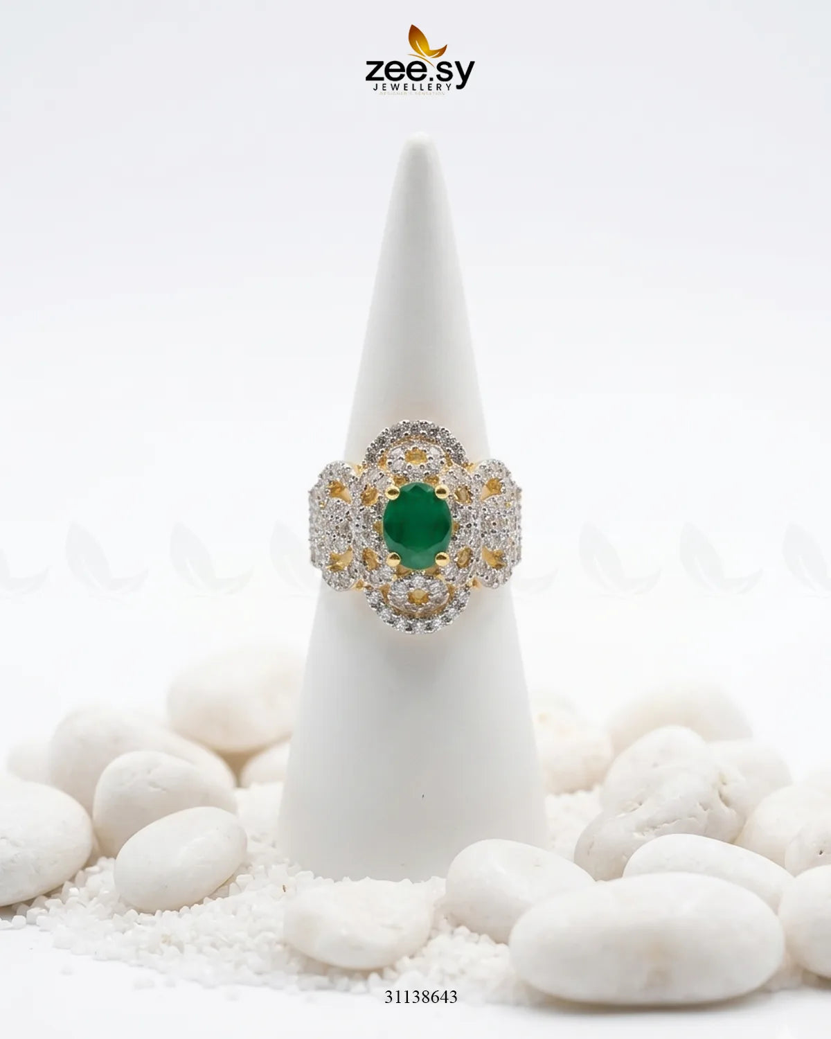 Imperial Orchid Statement Ring Golden Green Finger Ring - Zeesy Jewellery Pakistan | Premium Artificial & Imitation Jewellery
