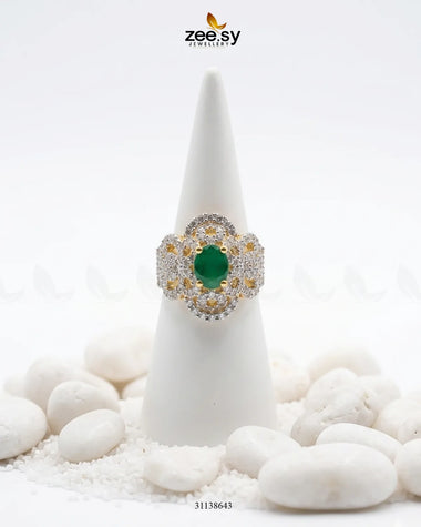 Imperial Orchid Statement Ring Golden Green Finger Ring - Zeesy Jewellery Pakistan | Premium Artificial & Imitation Jewellery