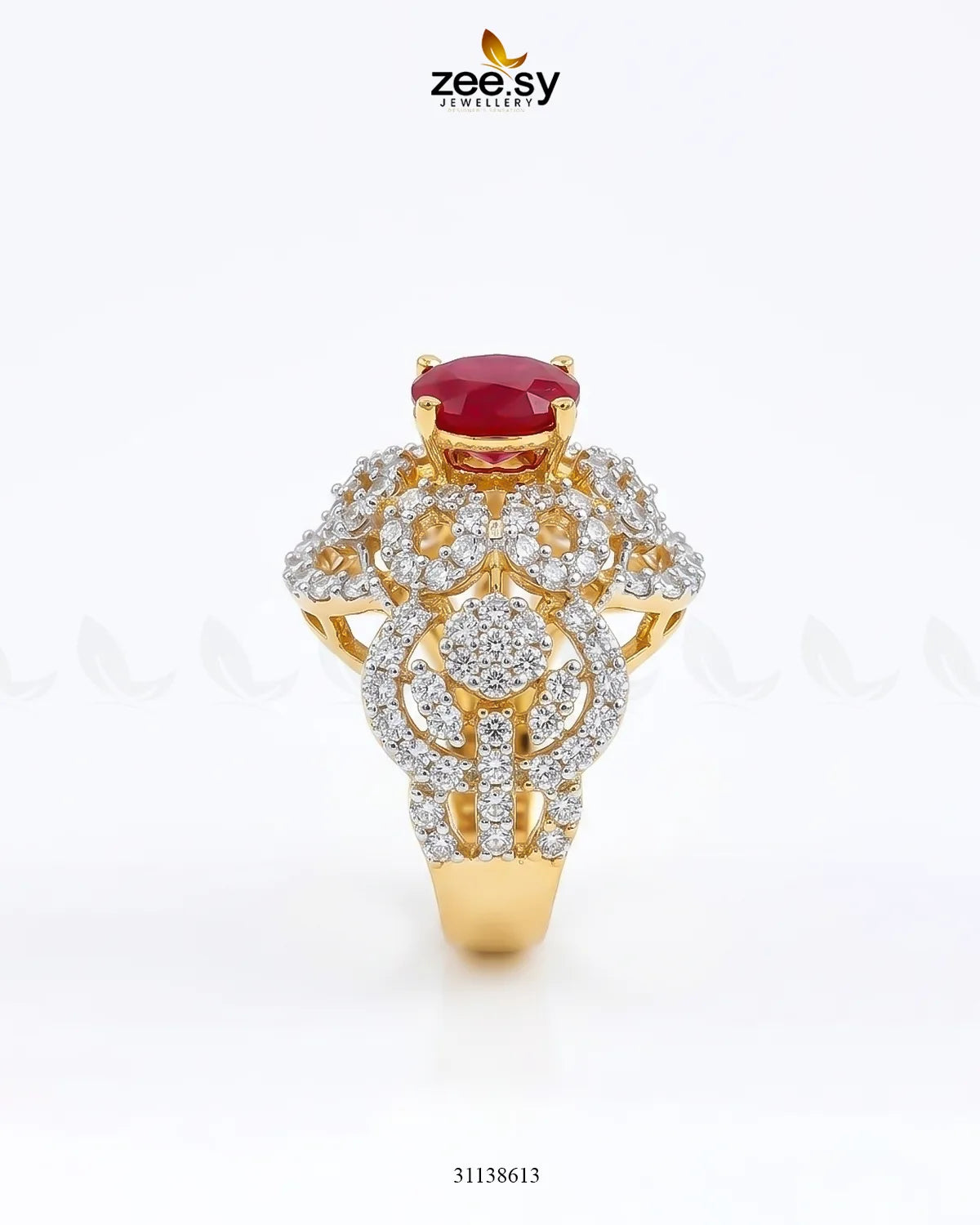 Imperial Orchid Statement Ring Golden Red Finger Ring - Zeesy Jewellery Pakistan | Premium Artificial & Imitation Jewellery