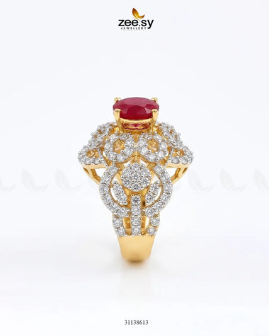 Imperial Orchid Statement Ring Golden Red Finger Ring - Zeesy Jewellery Pakistan | Premium Artificial & Imitation Jewellery