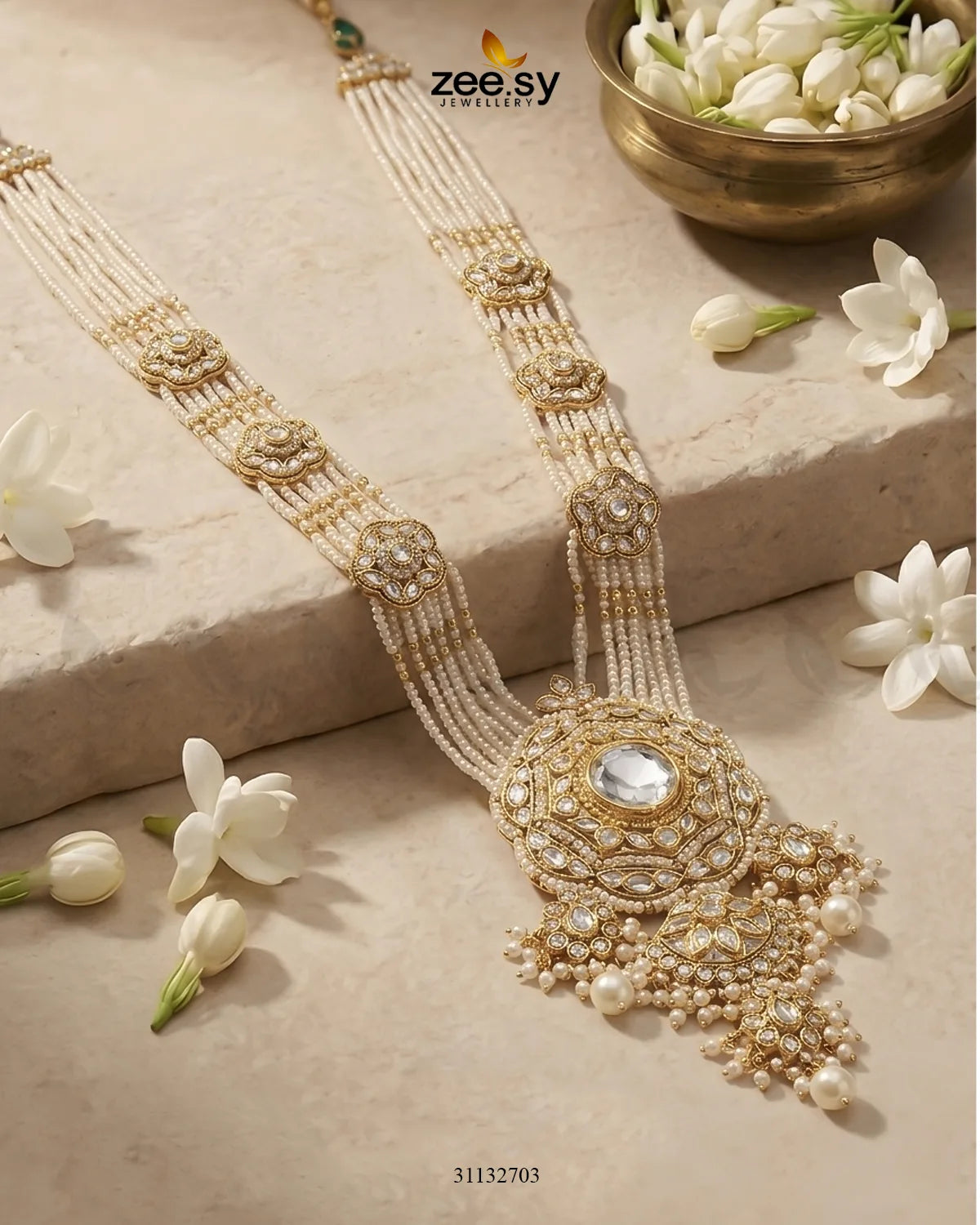 Hyderabadi Bold Kundan Malla Set Malla Necklace - Zeesy Jewellery Pakistan | Premium Artificial & Imitation Jewellery