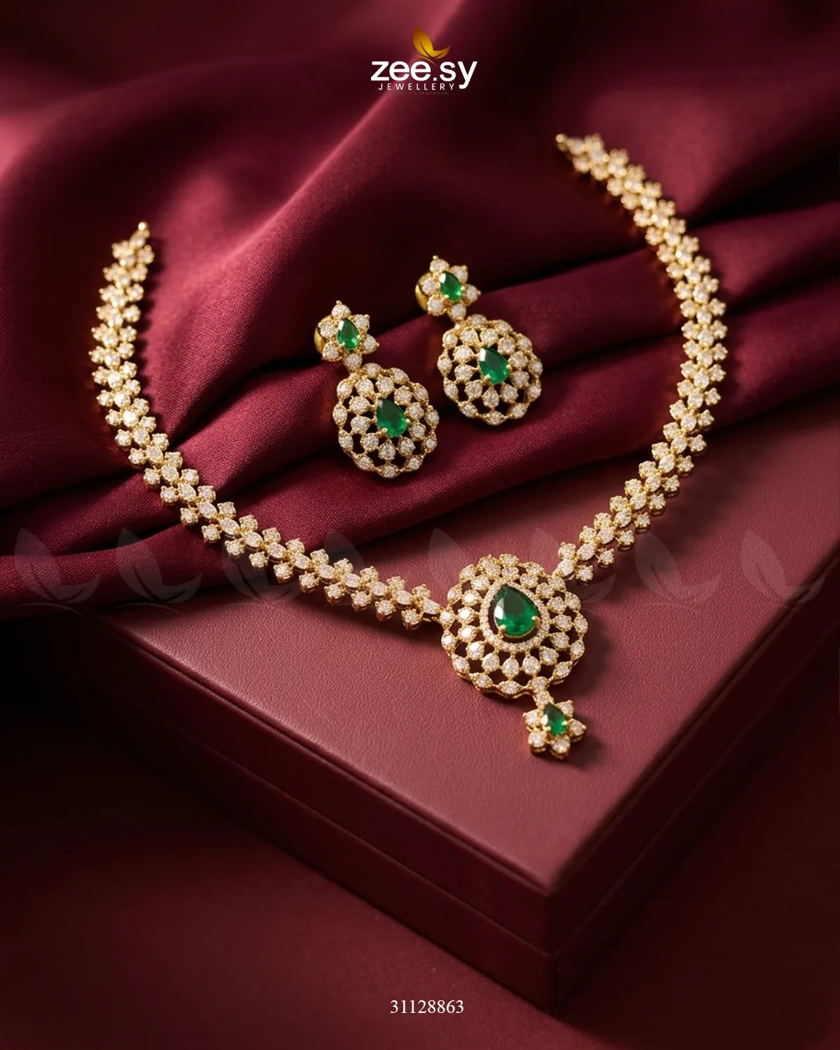 Imperial Uncut Stone Necklace Set Golden Green Necklace Sets - Zeesy Jewellery Pakistan | Premium Artificial & Imitation Jewellery