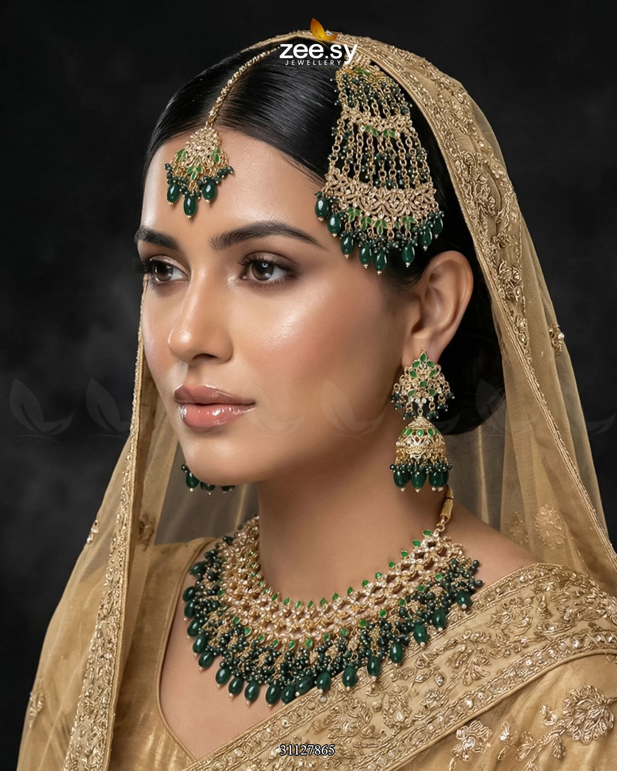 Imperial Malachite Gems Bridal Set Golden Green - Zeesy Jewellery