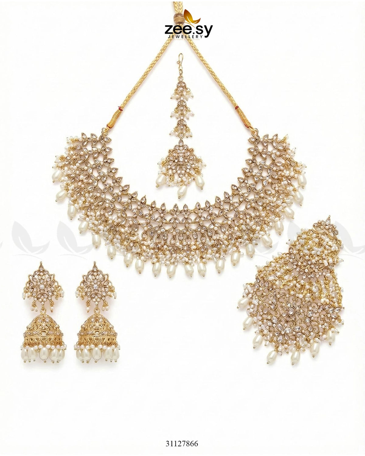 Imperial Malachite Gems Bridal Set Golden White - Zeesy Jewellery