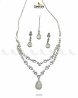 Interlock Traditional Necklace Set Silver Mint Green - Zeesy Jewellery
