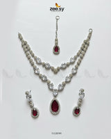 Interlock Traditional Necklace Set Silver Ferozi - Zeesy Jewellery