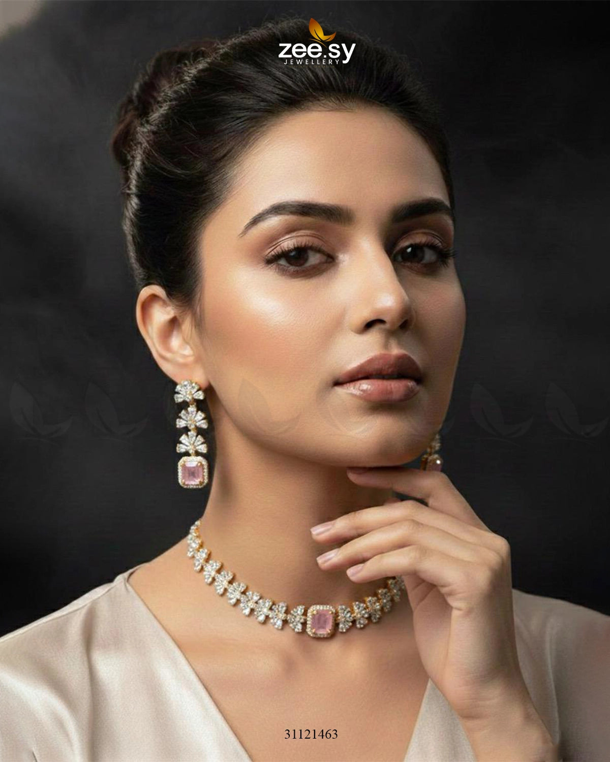 Intricate Square Cluster Necklace Set - Zeesy Jewellery