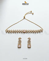 Intricate Square Cluster Necklace Set Golden Mint Pink - Zeesy Jewellery