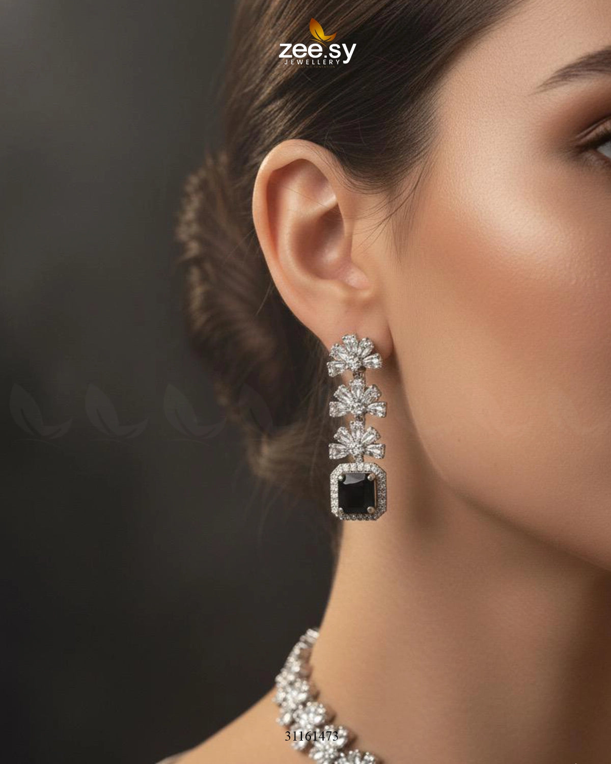 Intricate Square Cluster Necklace Set - Zeesy Jewellery