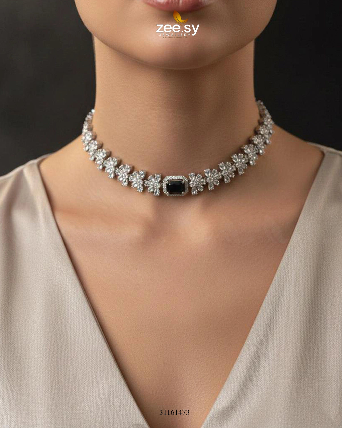 Intricate Square Cluster Necklace Set - Zeesy Jewellery