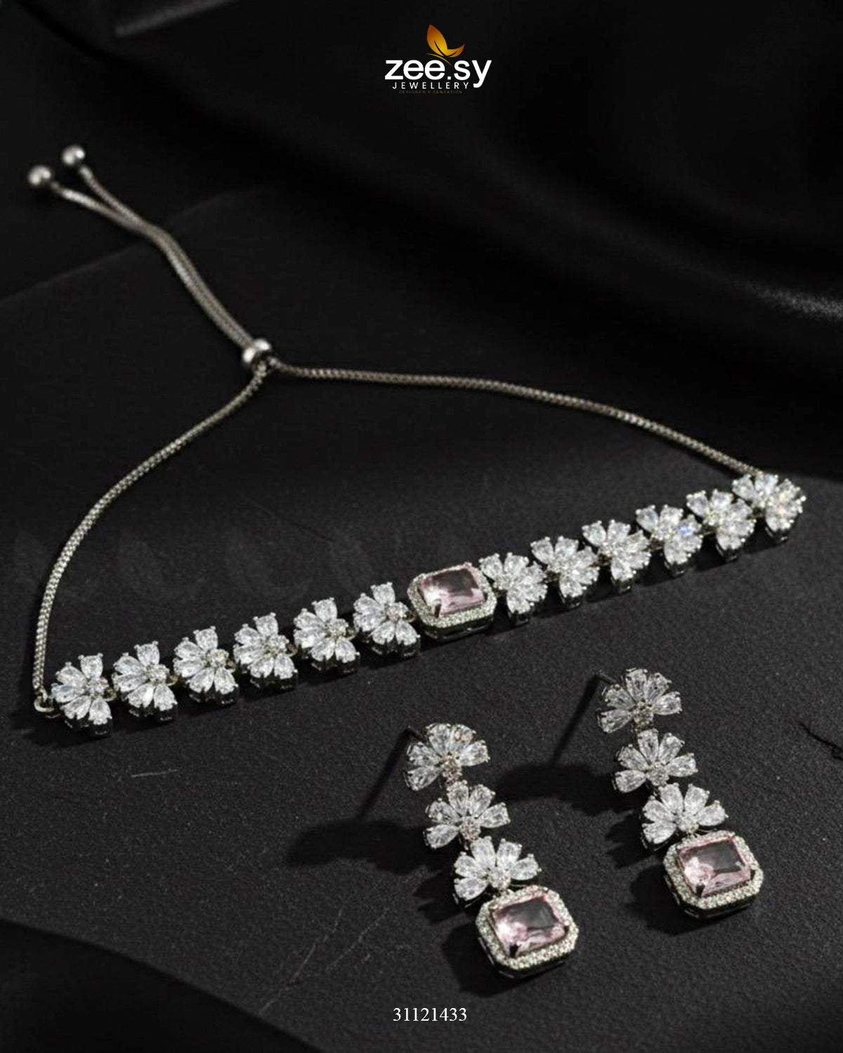 Intricate Square Cluster Necklace Set - Zeesy Jewellery