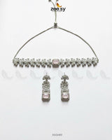 Intricate Square Cluster Necklace Set Silver Mint Pink - Zeesy Jewellery
