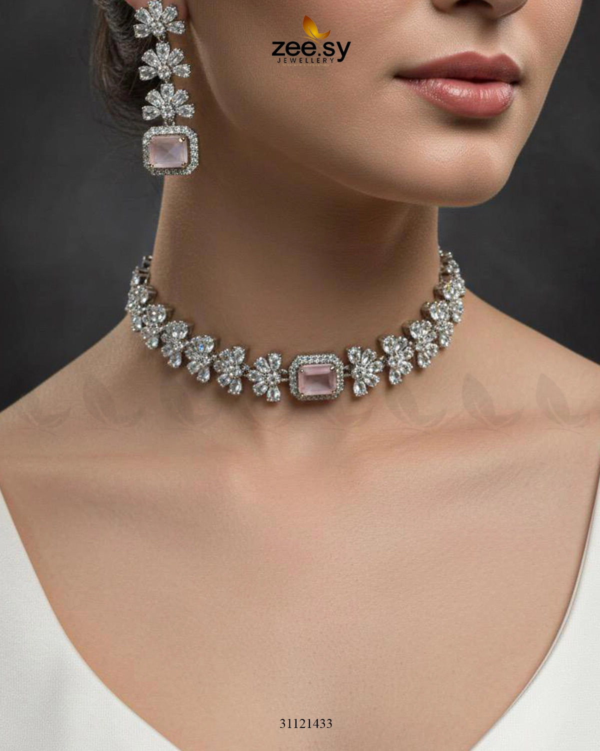 Intricate Square Cluster Necklace Set - Zeesy Jewellery