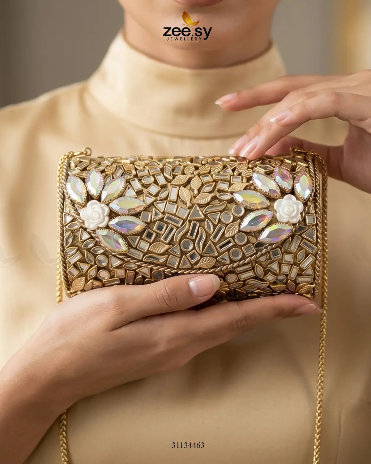Iridescent Floral Mosaic Clutch Bag ACCESSORIES - Zeesy Jewellery Pakistan | Premium Artificial & Imitation Jewellery