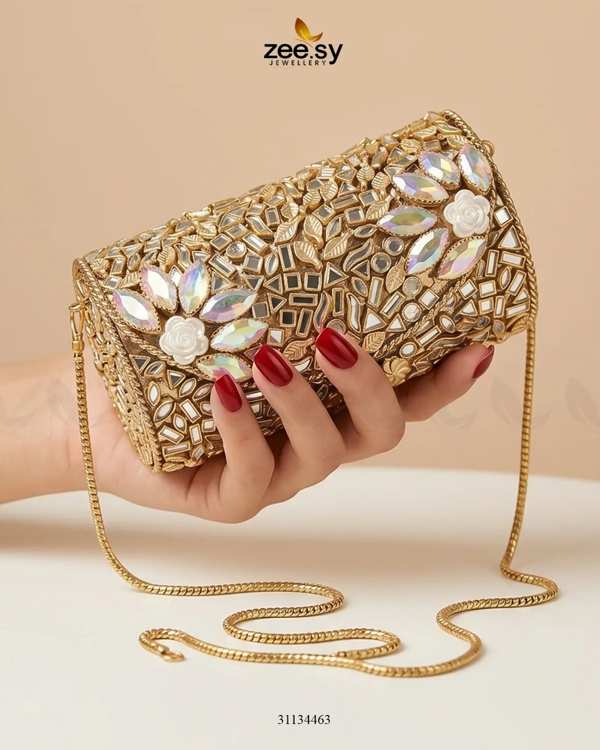 Iridescent Floral Mosaic Clutch Bag ACCESSORIES - Zeesy Jewellery Pakistan | Premium Artificial & Imitation Jewellery