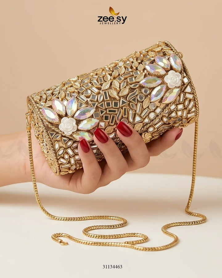 Iridescent Floral Mosaic Clutch Bag ACCESSORIES - Zeesy Jewellery Pakistan | Premium Artificial & Imitation Jewellery