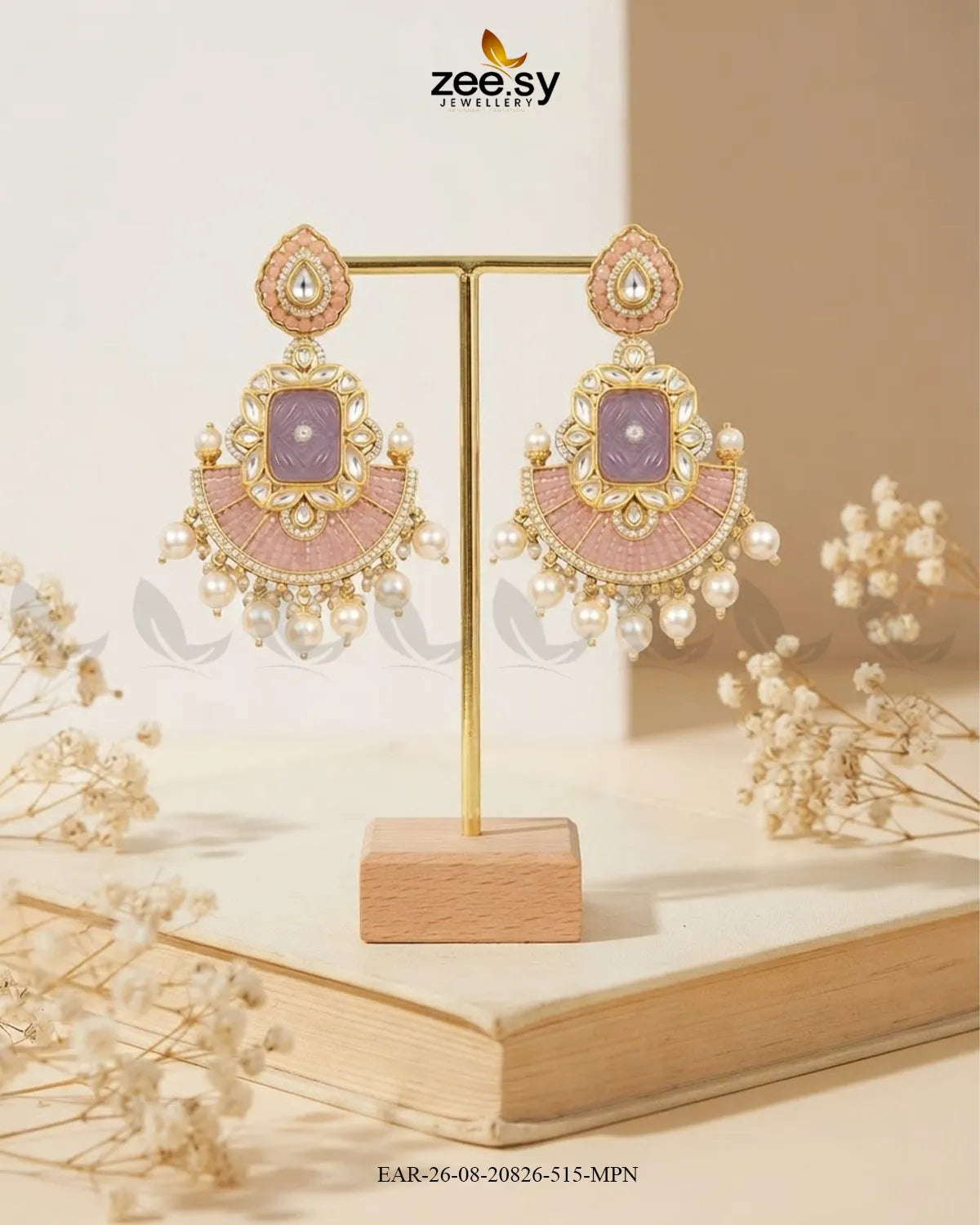Ivory Carved Kundan Chandbalis Earrings Earrings - Zeesy Jewellery Pakistan | Premium Artificial & Imitation Jewellery