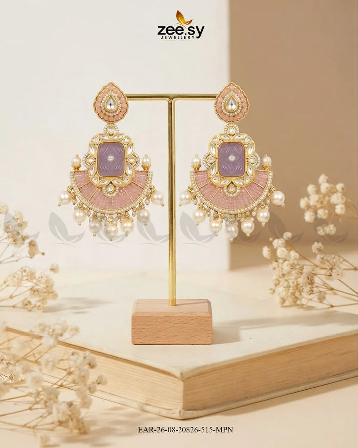 Ivory Carved Kundan Chandbalis Earrings Earrings - Zeesy Jewellery Pakistan | Premium Artificial & Imitation Jewellery