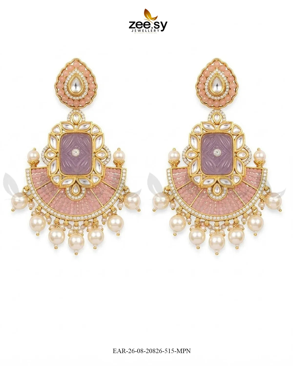 Ivory Carved Kundan Chandbalis Earrings Earrings - Zeesy Jewellery Pakistan | Premium Artificial & Imitation Jewellery