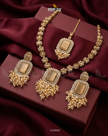 Jabeen Square Turkish Malla Set Champagne Malla Necklace - Zeesy Jewellery Pakistan | Premium Artificial & Imitation Jewellery