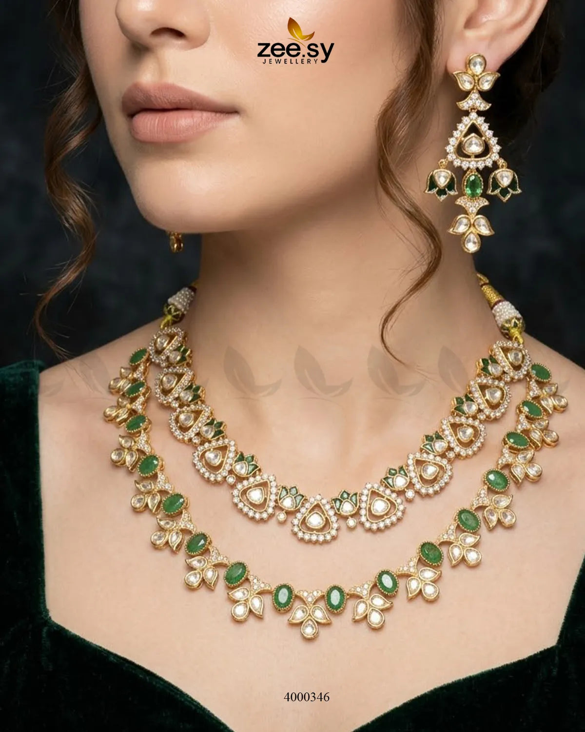 Jade Double Kundan Necklace Set Necklace Sets - Zeesy Jewellery Pakistan | Premium Artificial & Imitation Jewellery