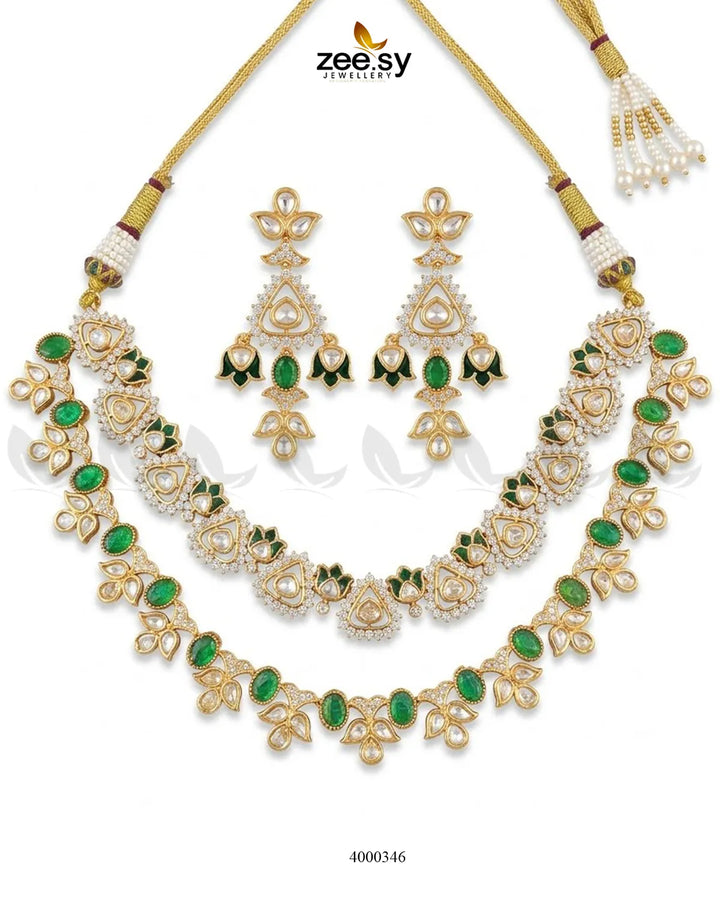 Jade Double Kundan Necklace Set Necklace Sets - Zeesy Jewellery Pakistan | Premium Artificial & Imitation Jewellery