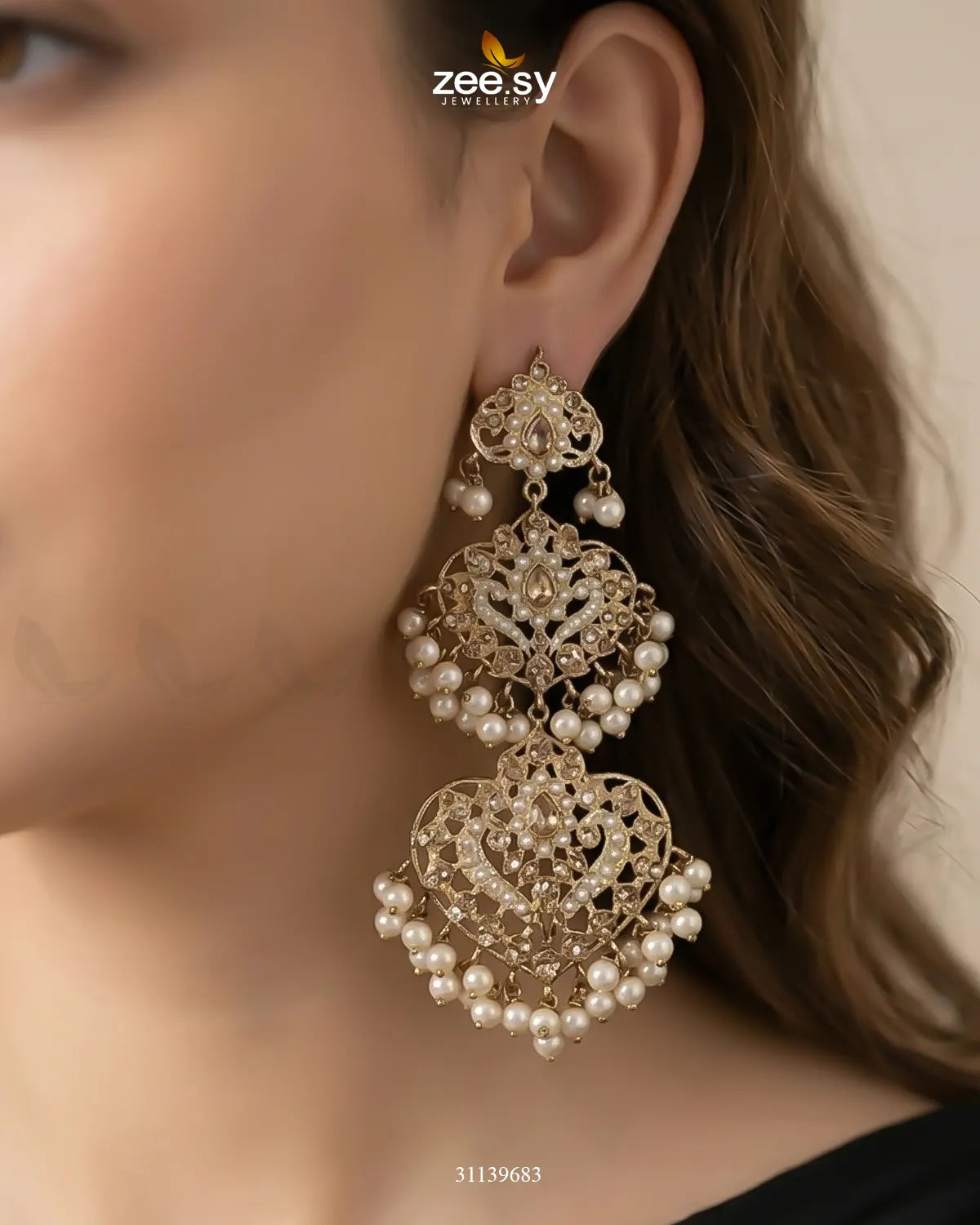 Jasmine Cut Heritage Pearl Earrings Earrings - Zeesy Jewellery Pakistan | Premium Artificial & Imitation Jewellery
