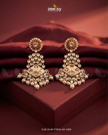 Jasmine Kundan Pearl Earring Golden Ruby & Red Earrings - Zeesy Jewellery Pakistan | Premium Artificial & Imitation Jewellery