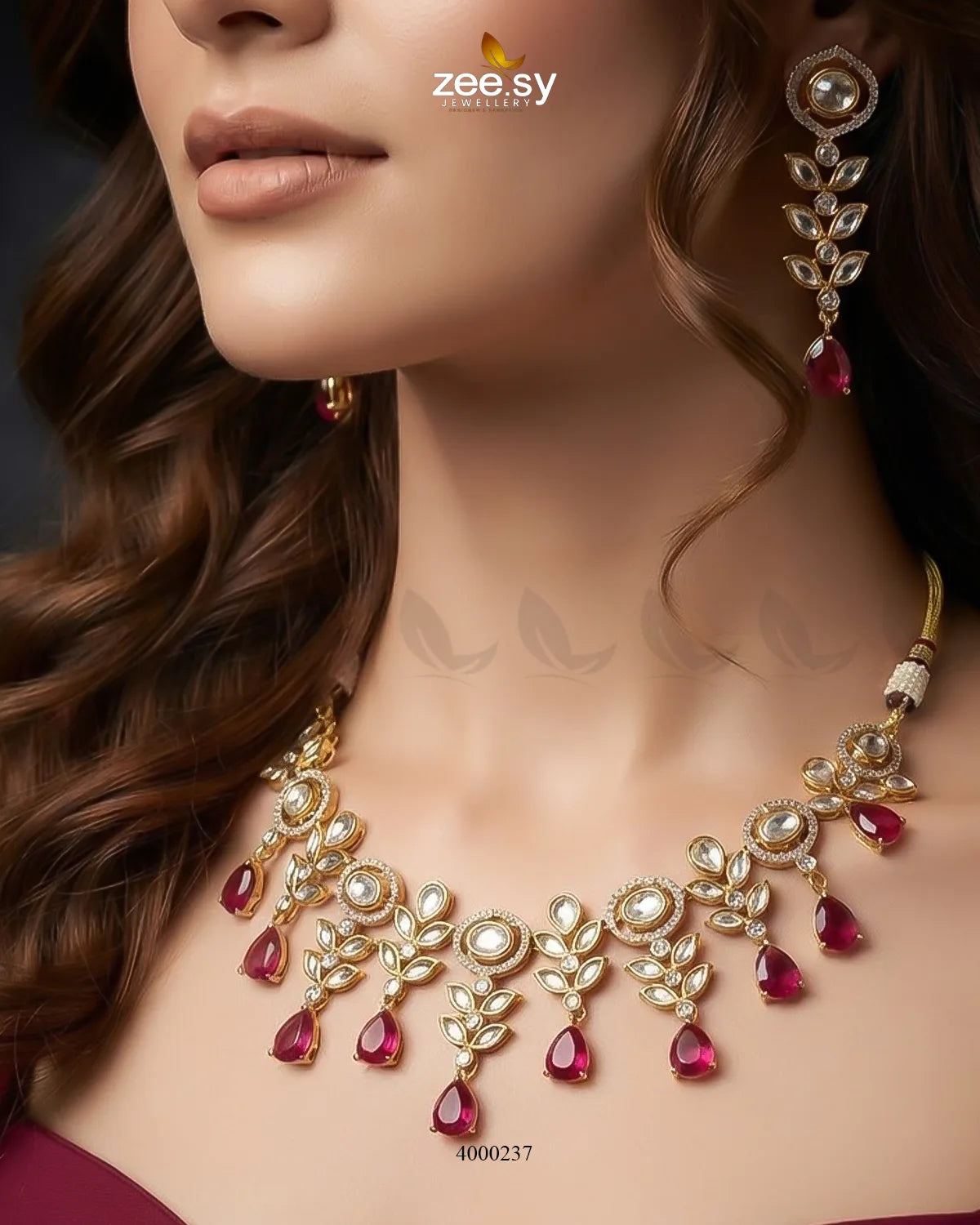 Red Jasper droplet Polki necklace set featuring intricate jewelry design with polished stones and traditional craftsmanship.