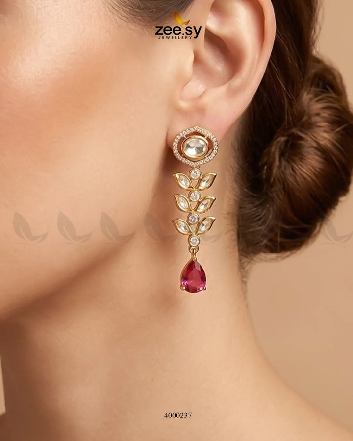 Red Jasper Droplet Polki necklace set featuring intricate beaded designs and matching earrings from RHS09.