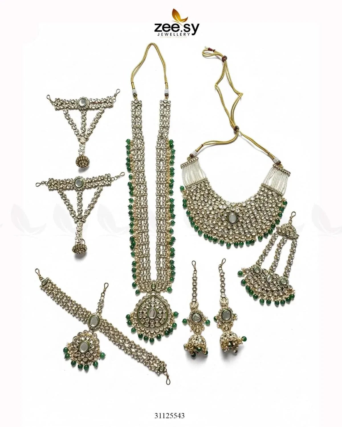 Jeweled Traditionnal Grand Bridal Set - Zeesy.pk