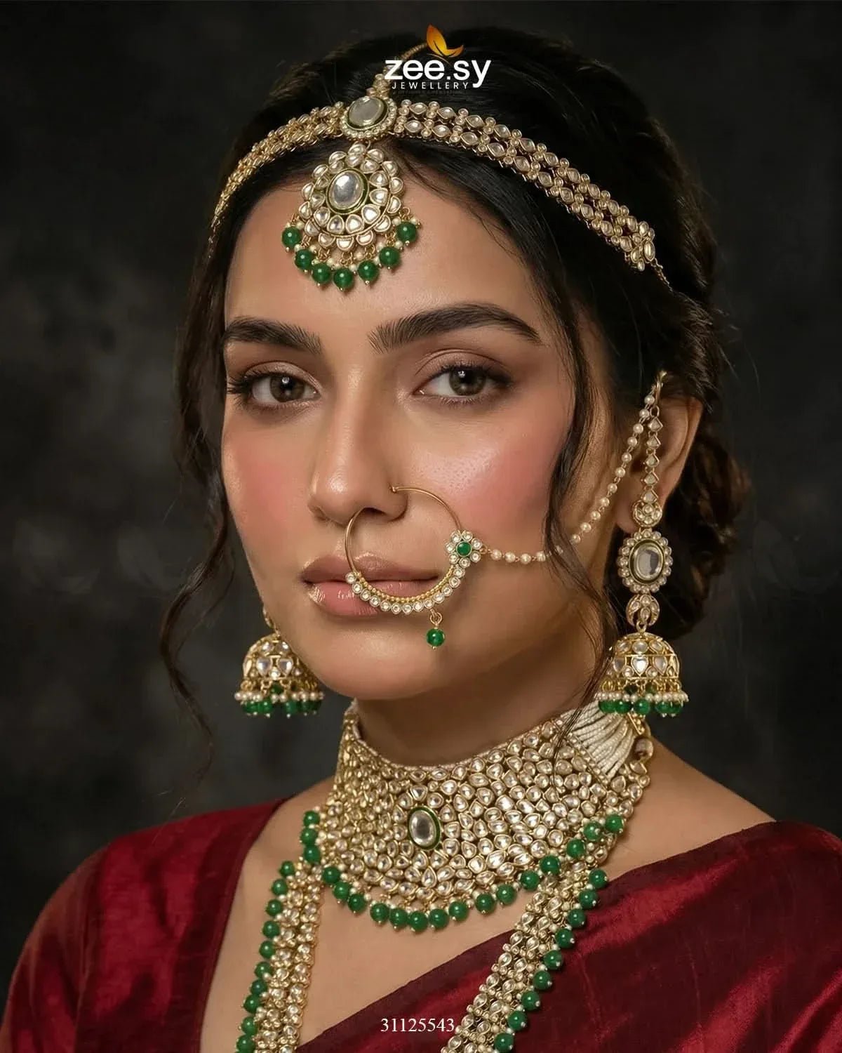 Jeweled Traditionnal Grand Bridal Set - Zeesy.pk