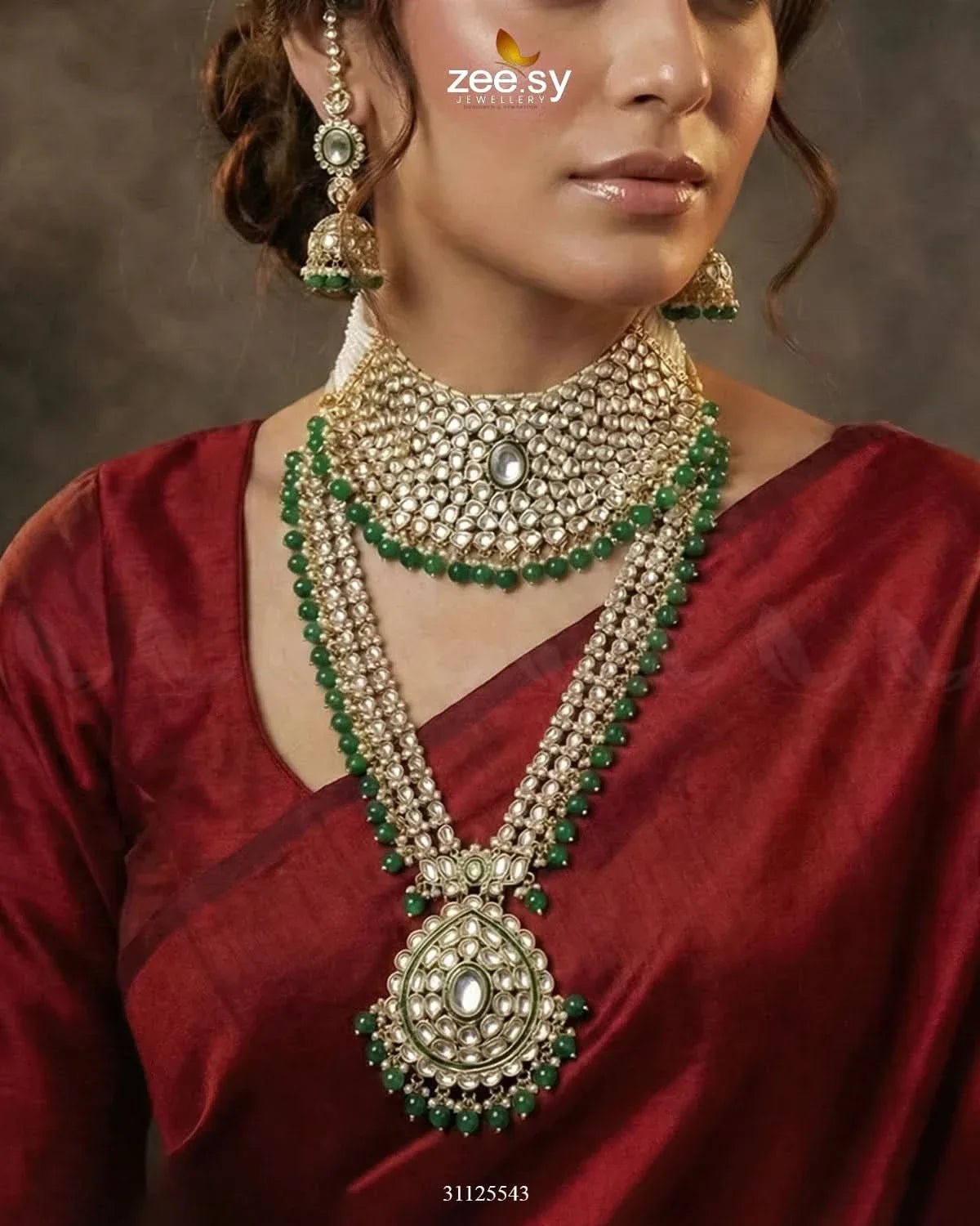 Jeweled Traditionnal Grand Bridal Set - Zeesy.pk