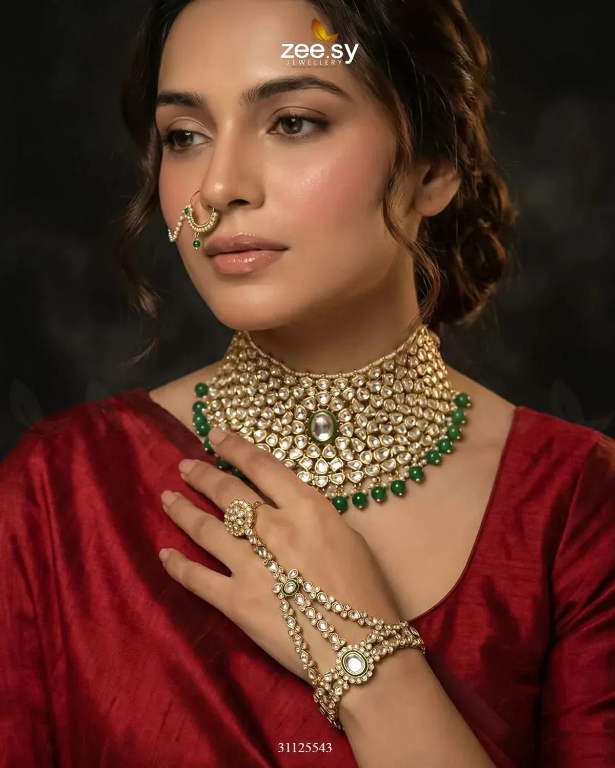 Jeweled Traditionnal Grand Bridal Set - Zeesy.pk