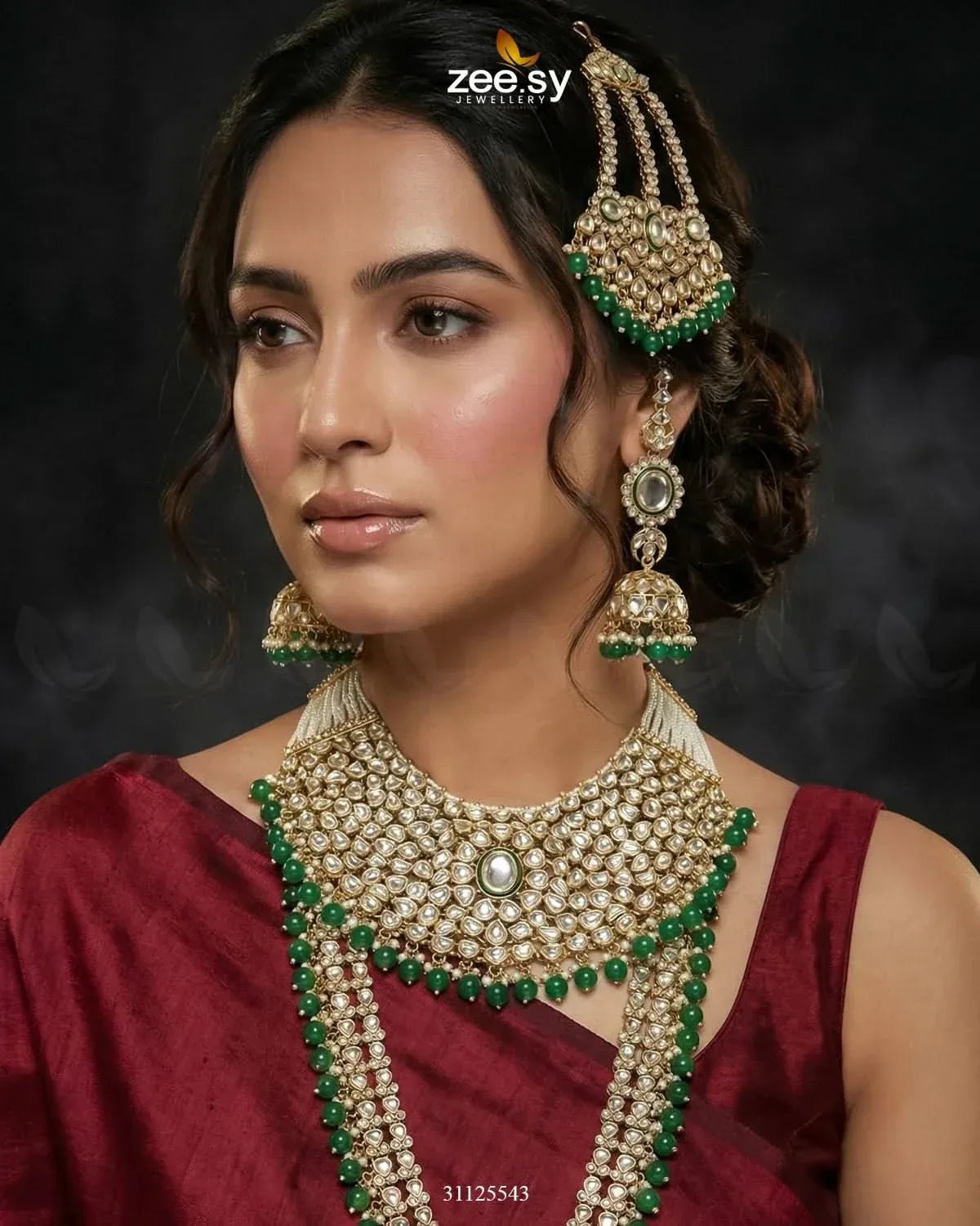 Jeweled Traditionnal Grand Bridal Set - Zeesy.pk