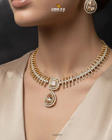 Kavita Art Oval Crystal Necklace Set Golden Champagne - Zeesy Jewellery