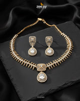 Kavita Art Oval Crystal Necklace Set Golden White - Zeesy Jewellery