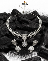 Kavita Art Oval Crystal Necklace Set Silver White - Zeesy Jewellery
