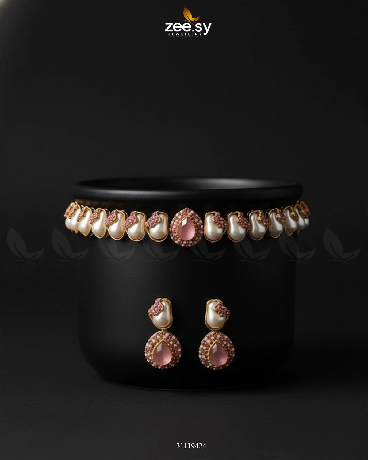 Keystone Choker Necklace Set Pink - Zeesy Jewellery