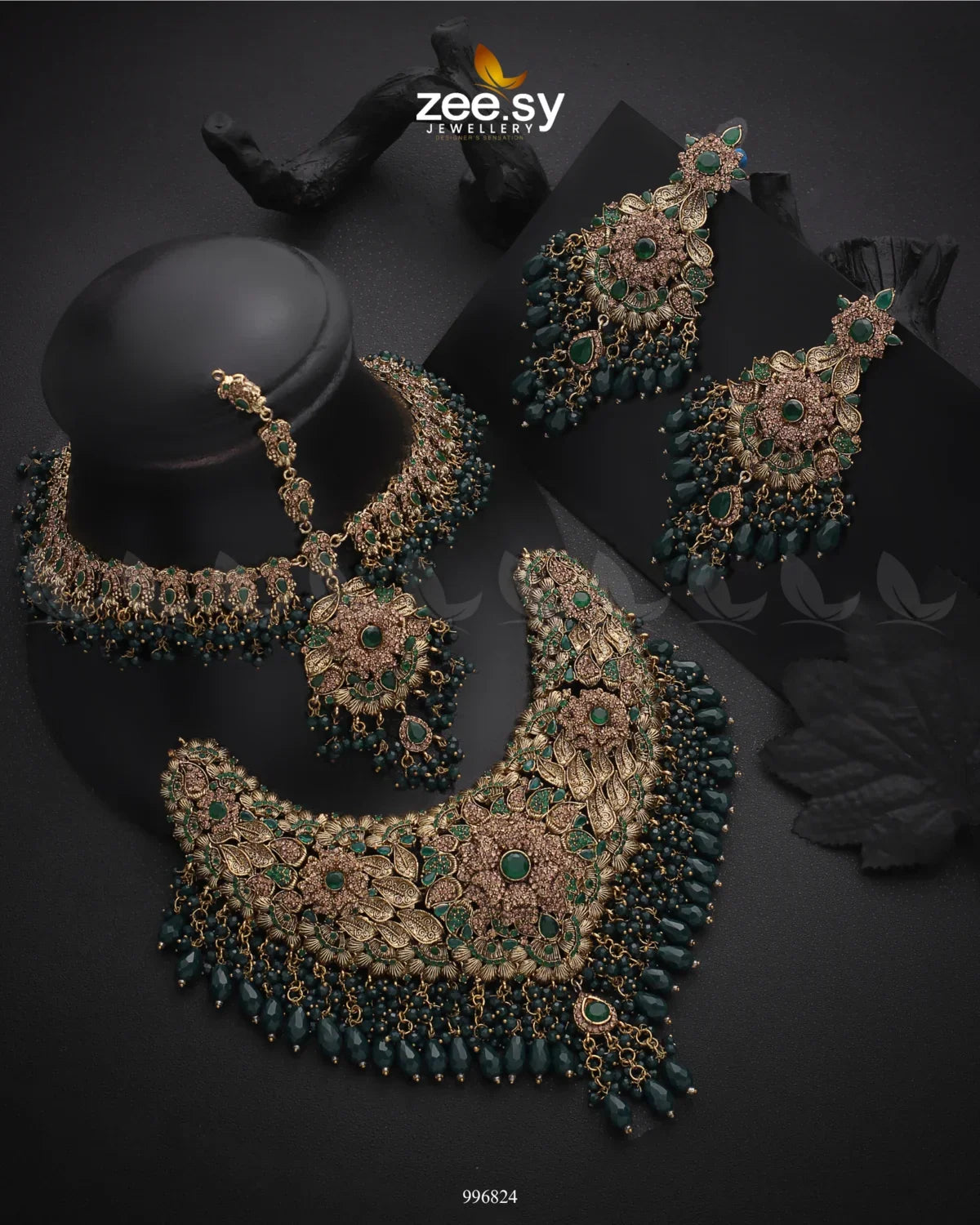 Lantana Bridal Set Green - Zeesy Jewellery