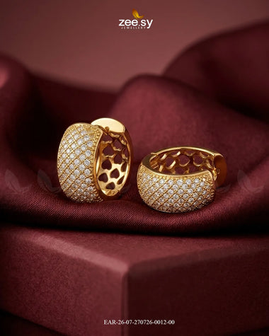 Lattice Pave Zirconia Huggie Earrings Golden Earrings - Zeesy Jewellery Pakistan | Premium Artificial & Imitation Jewellery