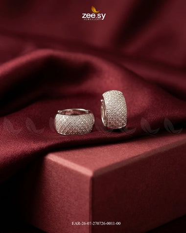 Lattice Pave Zirconia Huggie Earrings Silver Earrings - Zeesy Jewellery Pakistan | Premium Artificial & Imitation Jewellery