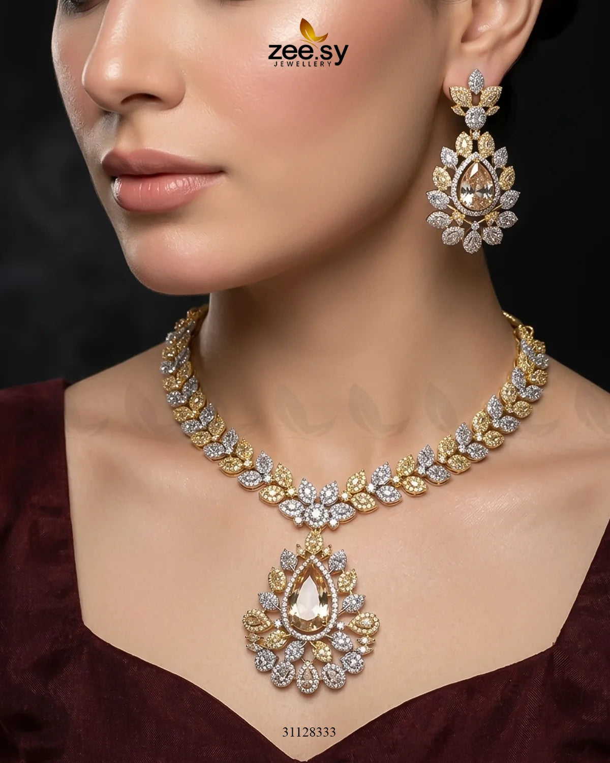 Leaf Teardrop Necklace Set Necklace Sets - Zeesy Jewellery Pakistan | Premium Artificial & Imitation Jewellery